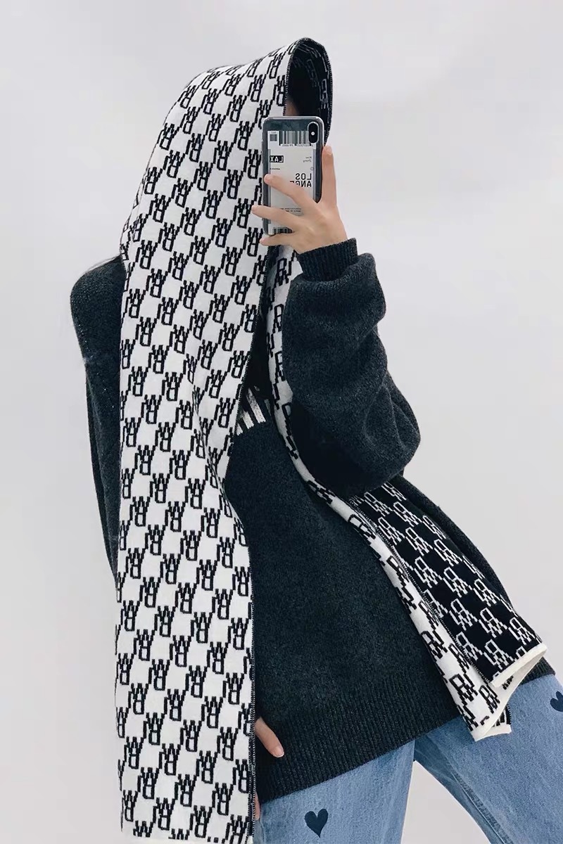 2021秋冬新款we11done羊毛针织围巾双面老花logo提花围脖男女同款