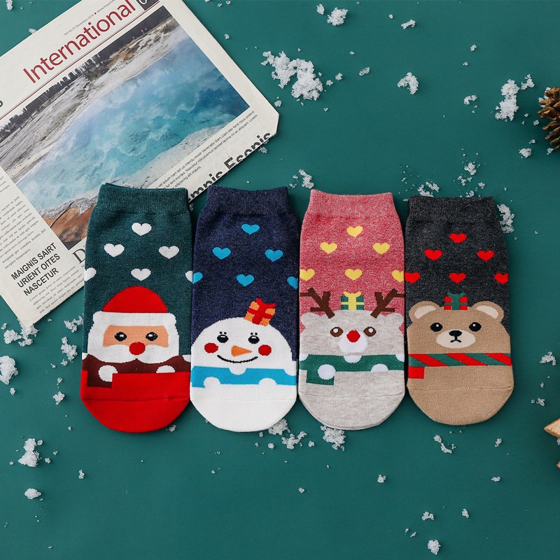 Pure-Cotton Short Christmas Socks 2023 Straight Christmas Socks Short Boat Socks Old Elk Letter Socks Women‘s Cotton Socks