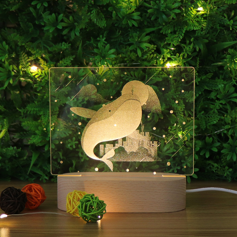 亚马逊跨境产品亚克力3d小夜灯 儿童卧室床头伴睡usb鲸鱼台灯