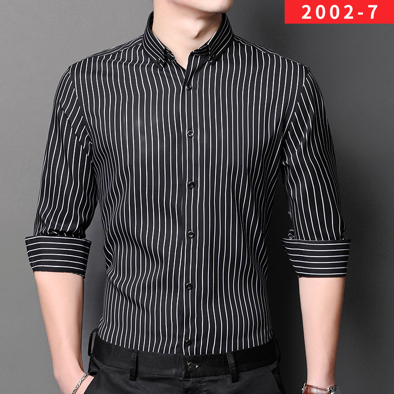 2023 New Spring Fashion Casual Men's Striped Shirt Stretch Shirt Business Style Long Sleeve Shirt