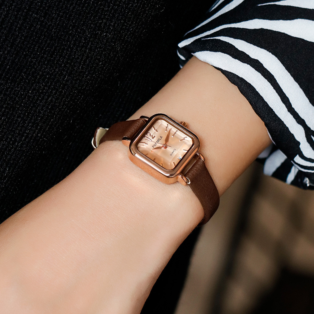 番米拉复古女士手表简约学生小方表小巧时尚休闲石英女士新款女表