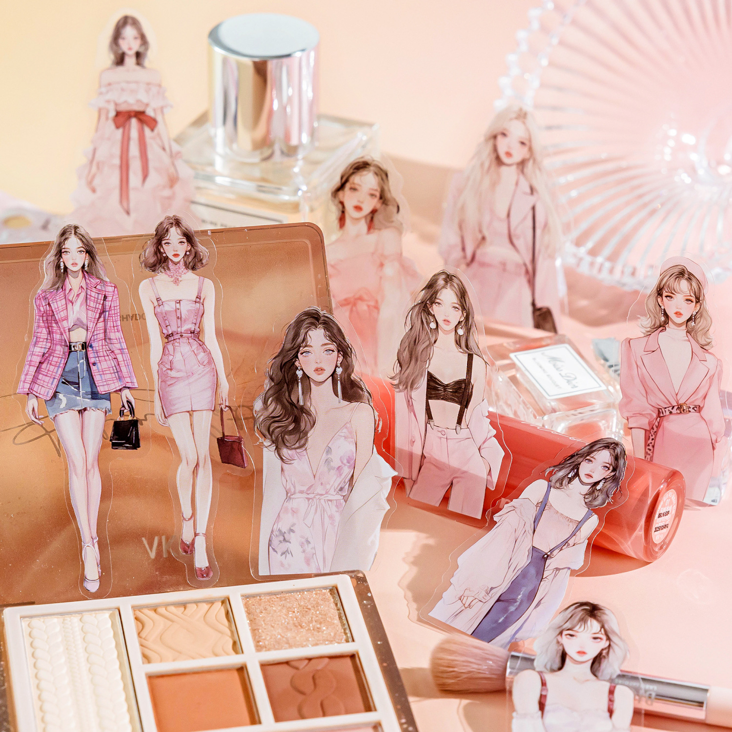 陌墨pet贴纸包 时装少女志系列 手帐diy装饰拼贴打底素材贴画6款