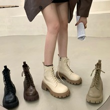 Luji厚底白色英伦风马丁靴女2022年新款小个子法式短靴春秋季单靴