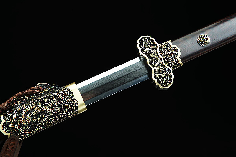 龙泉侠客堂宝剑精品收藏唐剑八面花纹钢全铜精雕紫檀木高端未开刃