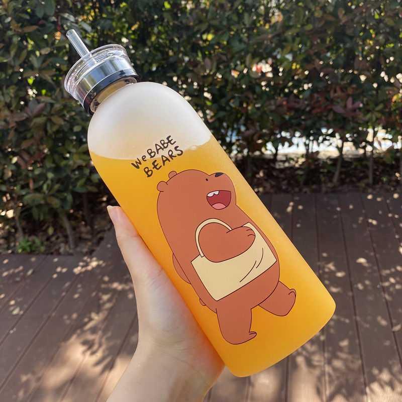 Large Capacity Plastic Water Cup with Straw Female Student Korean Style Cup Male Portable Tumbler Large Water Bottle 1000ml