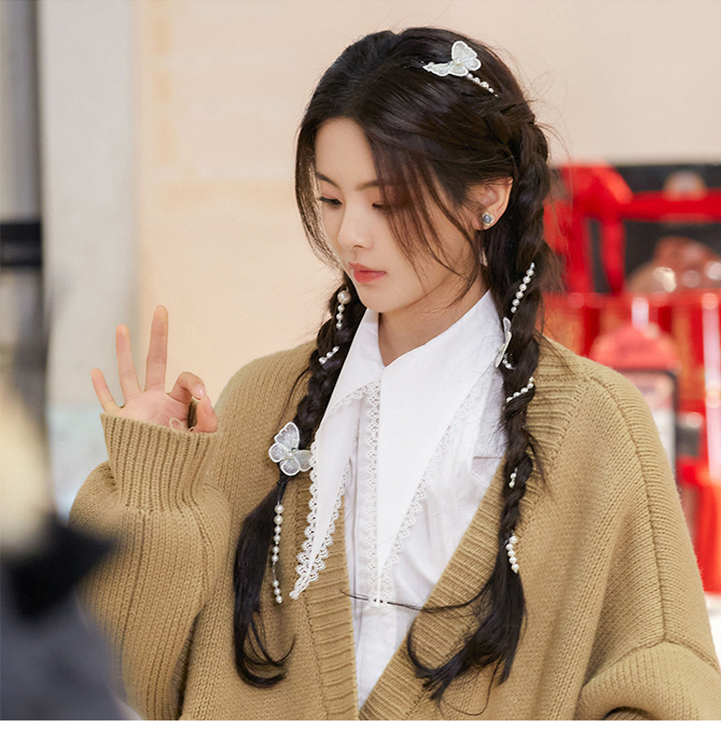 杨超越同款珍珠发饰流苏发链条发夹网红编发发带蝴蝶夹子头饰发卡