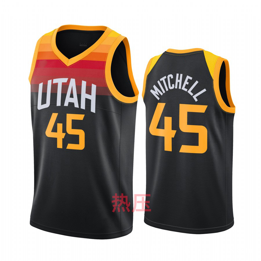 2018爵士45号白蓝黄桔色城市奖励版城nba热压篮球服球衣一件代发
