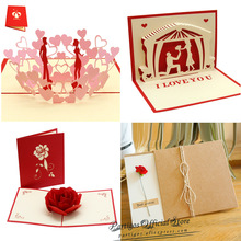 3D Pop UP Cards Valentines Day Gift Postcard Wedding跨境专供