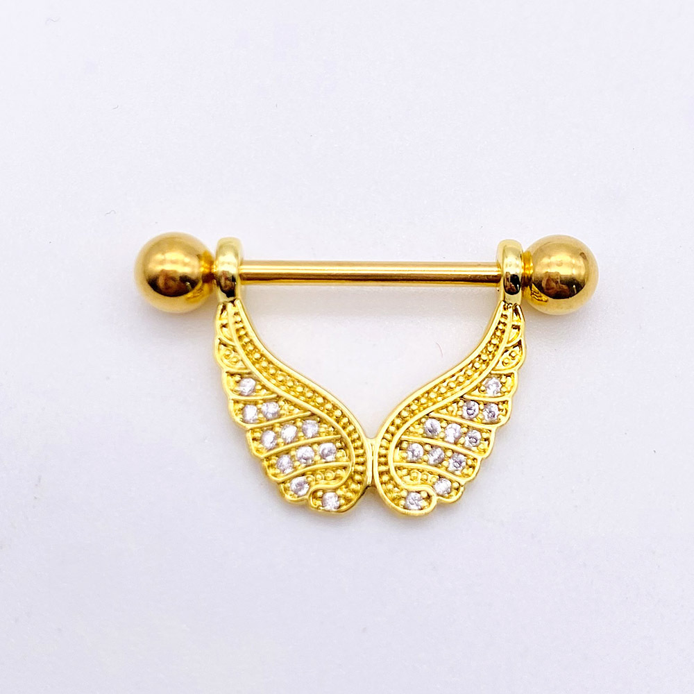 New Stainless Steel Nipple Ring Wings Micro Inlaid Zircon Nipple Nails Best Seller in Europe and America Body Piercing Jewelry