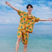 短袖花衬衫套装男士夏季三亚海边度假衬衣夏威夷沙滩短裤一套装
