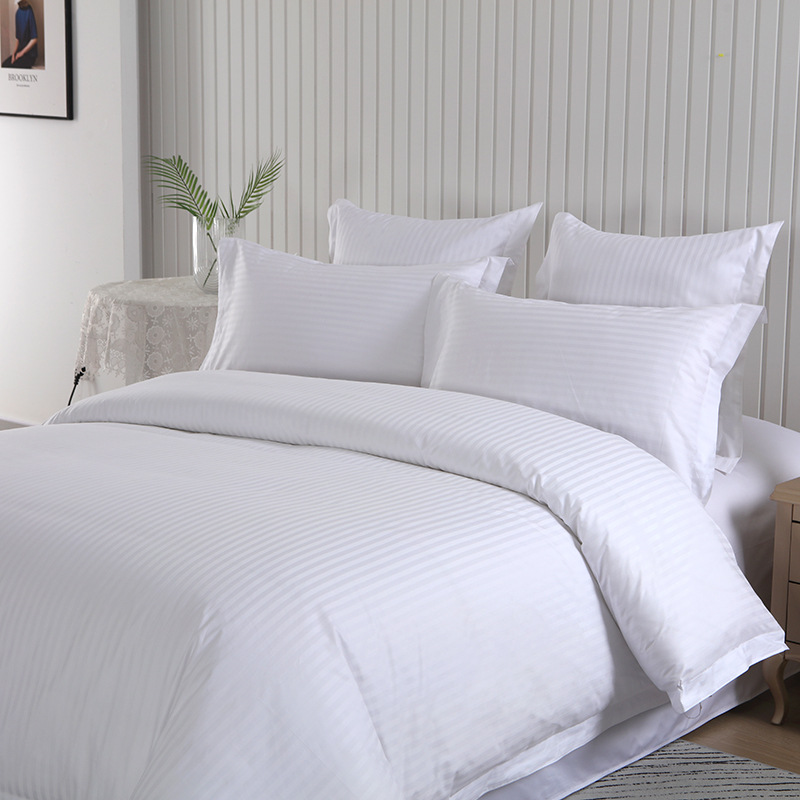 Hotel Cotton T Stripe Beddings Six-Piece Set Hotel B & B White Bed Sheet Duvet Cover Set Cloth Product Wholesale