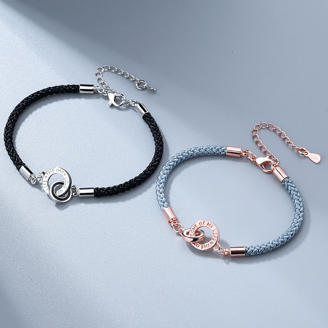 双环情侣手链一男一女环环相扣情侣学生闺蜜编织手绳情人节礼物