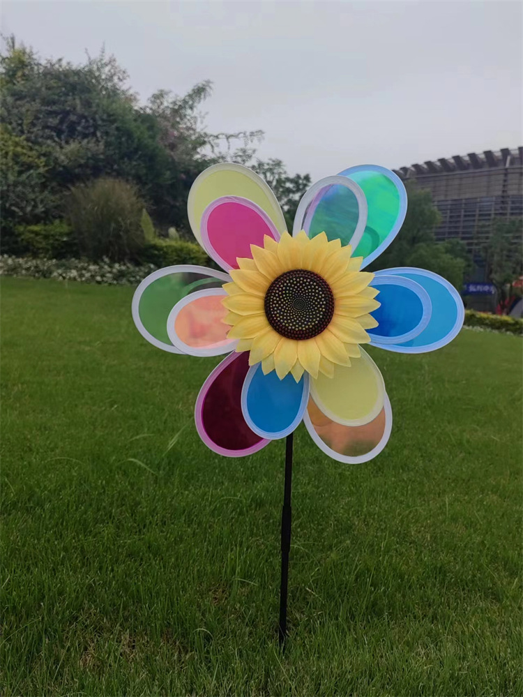 New Arrival Double-Layer Color Film SUNFLOWER Windmill Six-Color Color Film Decoration Park Display Activity Decorating Windmill