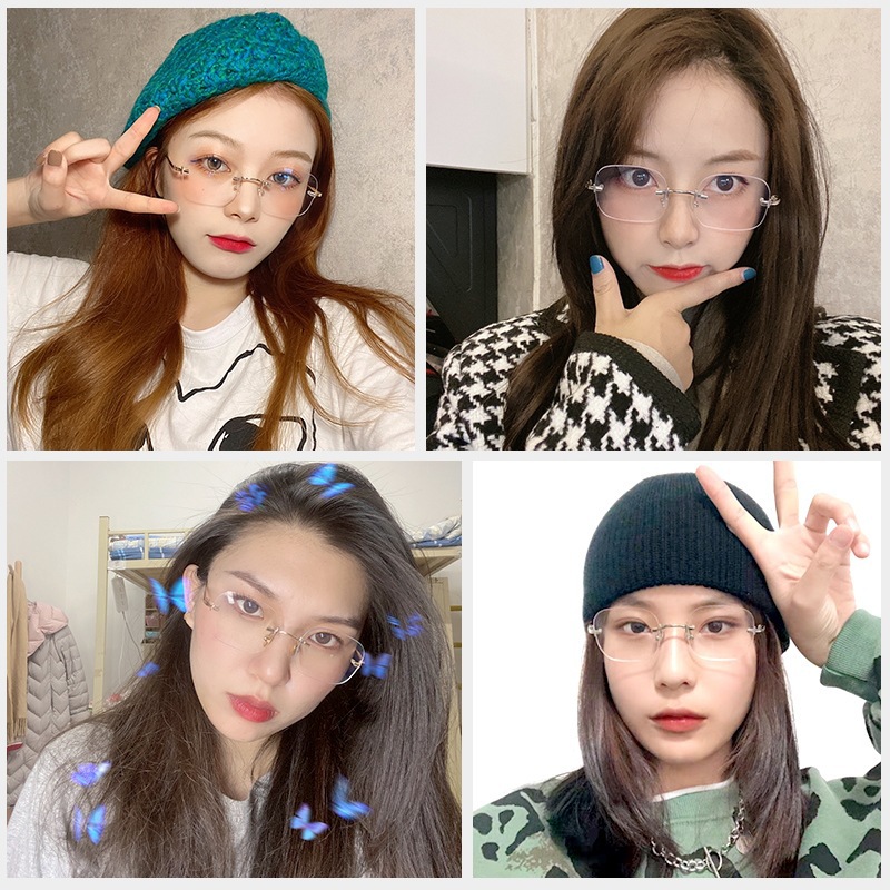 jennie同款无框防蓝光平光镜 韩版女时尚网红小红书同款眼镜近视