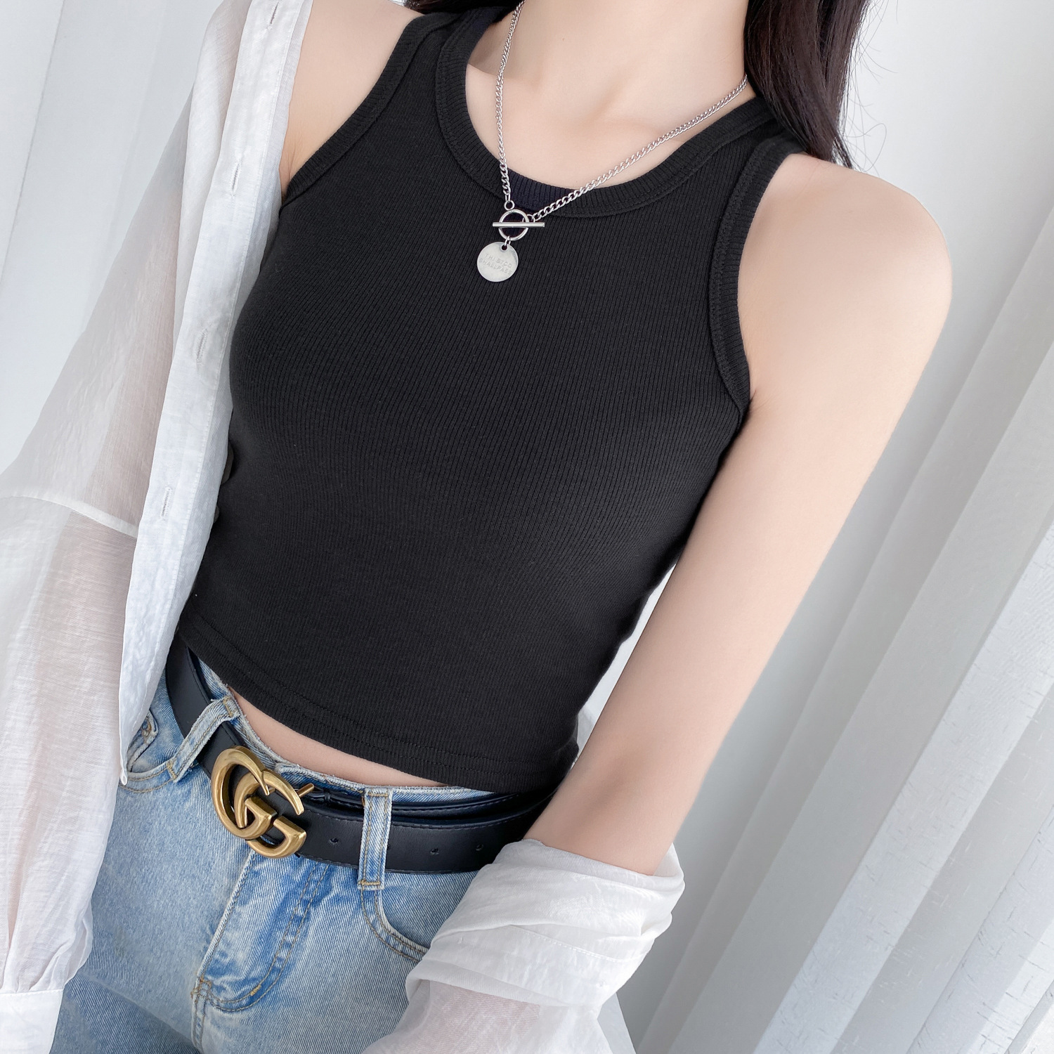 网红短款黑色打底吊带小背心女夏季内搭无袖设计感小众外穿上衣潮