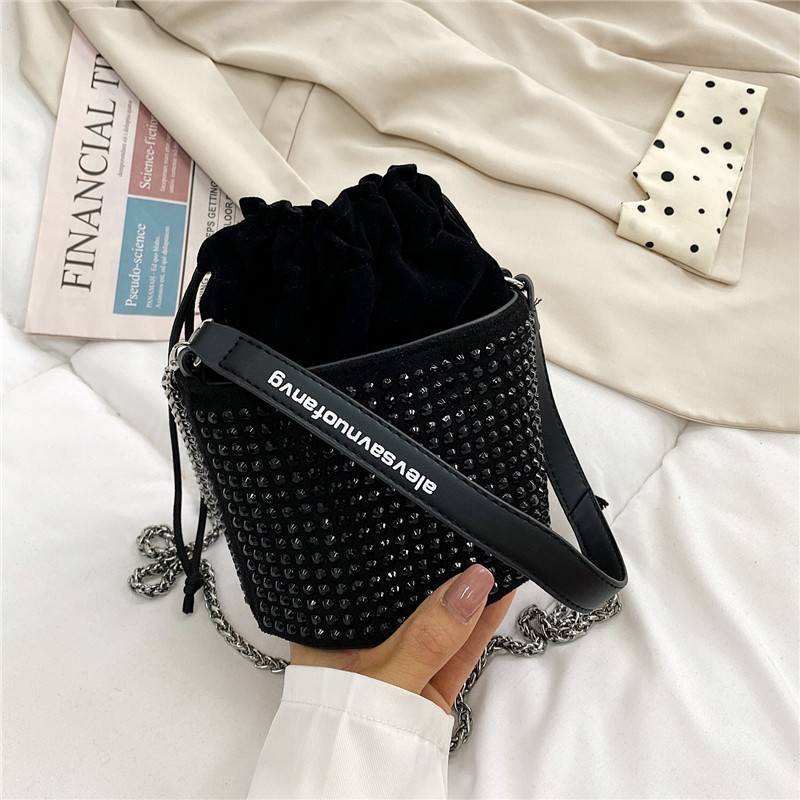 Korean Style Spring and Summer Shining Diamond Small Bag 2021 New Fashion Simple Crossbody Chain Bucket Bag Handbag