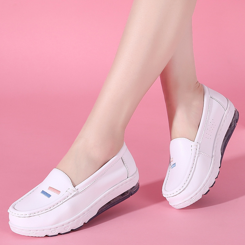 四季款牛皮气垫绣花款白色护士鞋软底不累脚休闲小白鞋-阿里巴巴