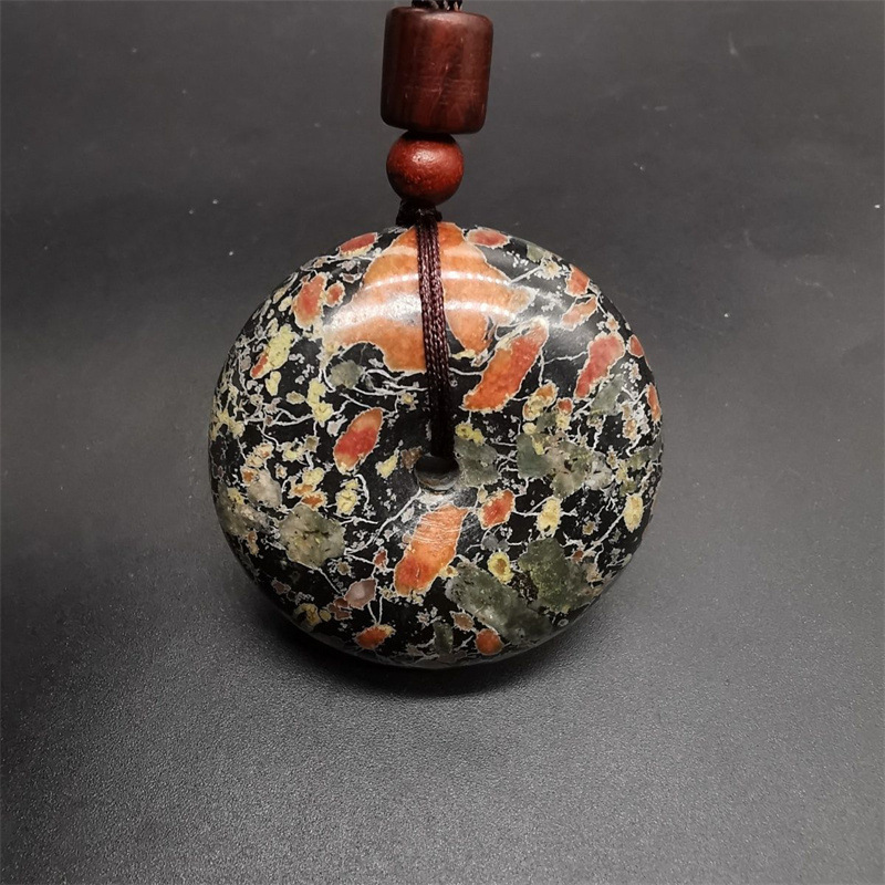 天然梅花玉平安扣多色矿物图案安山玉平安牌男女复古毛衣链挂件