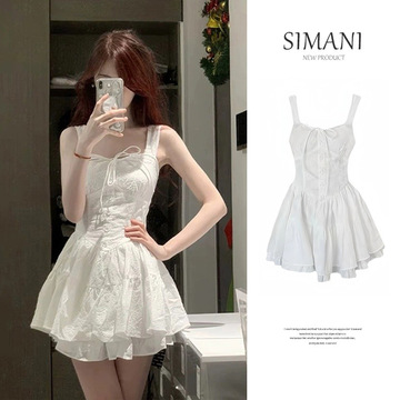 法式初恋白色吊带连衣裙夏季新款芭蕾风甜美温柔仙女裙设计感收腰