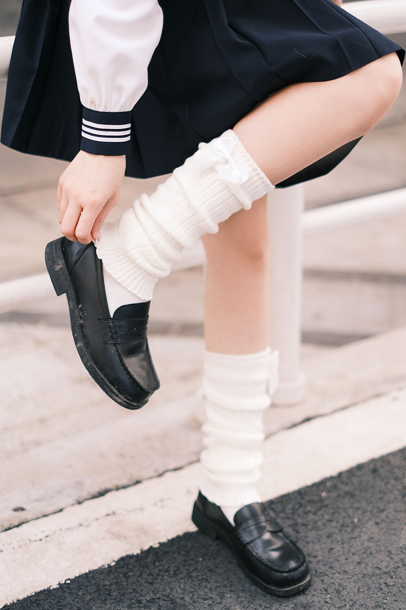 可爱蝴蝶结纯色袜套冬季保暖甜美女生jk制服护膝袜堆堆长筒针织袜