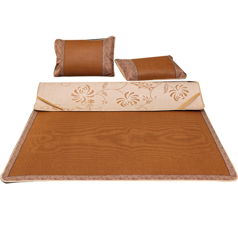 Thickened High-End Summer Mat Double-Sided Ice Silk Folding 1.5M Household Double Bed Student Dormitory 0.9M Rattan Mat Three-Piece Set