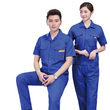 夏季短袖工衣套装新款工装电网工服车间厂服涤棉工作服绣印logo