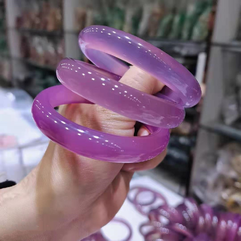 巴西帝王紫玛瑙手镯批发粉紫色玉髓镯子芙蓉玉镯女款玉石玉器玉镯