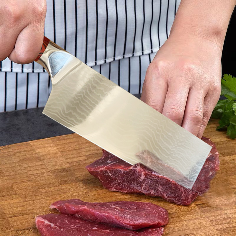 彩木柄钢头67层大马士革钢7寸小菜刀日式厨用菜刀锋利厂家批发