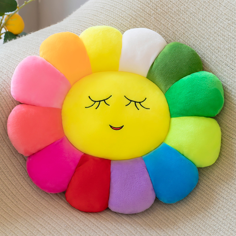 Tiktok Same Style Colorful Sun Flower Petal Plush Toy Stall Cushion Doll QQ Expression Lumbar Support Pillow Doll Pillow