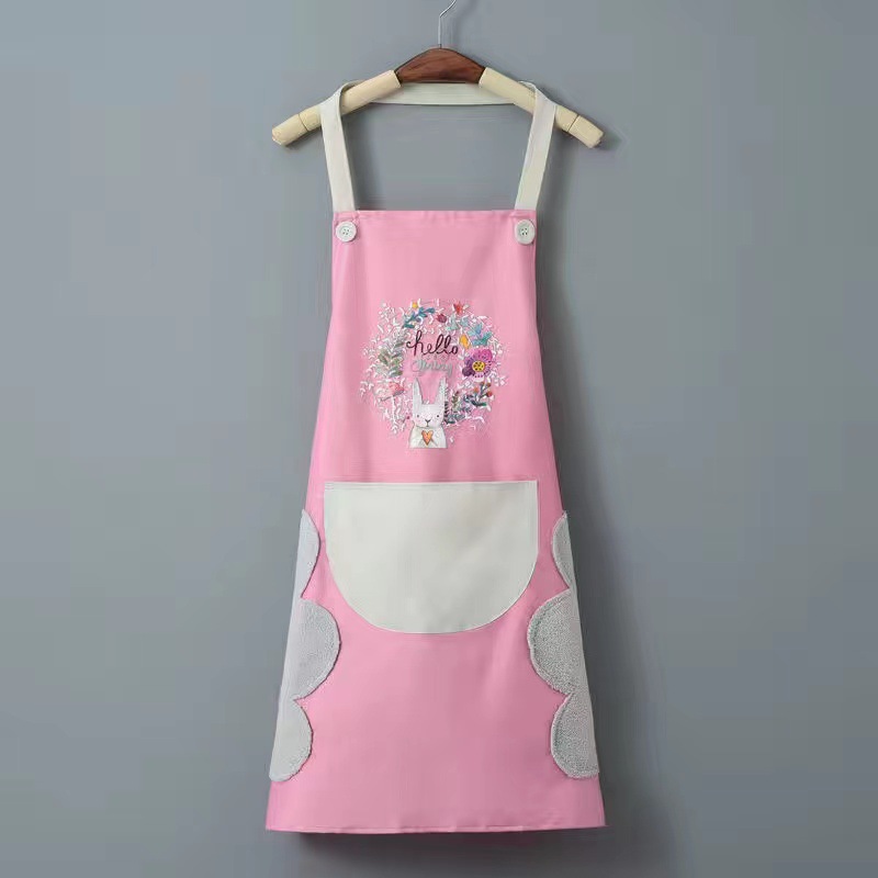 Waterproof and Oilproof Apron Women's Summer Thin Kitchen Home Cooking Online Influencer Cute Garland Rabbit Overalls Wholesale