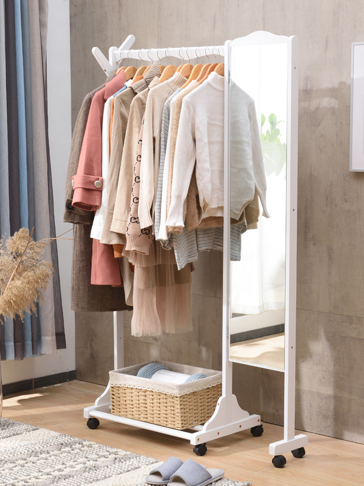 实木衣帽架落地卧室挂衣架穿衣镜衣架简约现代收纳置物架衣服架子