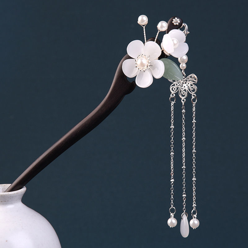 古钗簪子黑檀木发簪女古风发饰盘发木簪步摇琉璃吊坠汉服头饰配饰