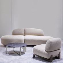 北欧极简软装设计师创意实木布艺客厅样板间羊羔绒沙发组合可