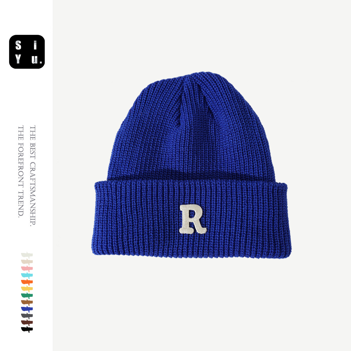 Hat Female Autumn and Winter Ins Warm Knitted Hat Korean Style Fashion Brand R Letter Woolen Cap Shopping Couple Sleeve Cap Male