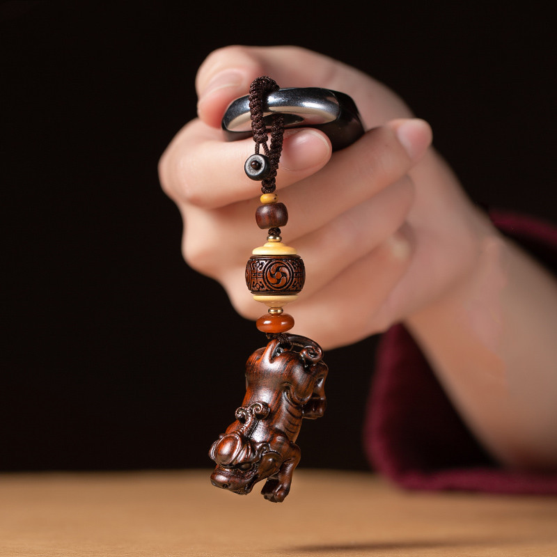 小叶紫檀福禄貔貅钥匙扣汽车挂件diy男女款钥匙链礼品简约大气款