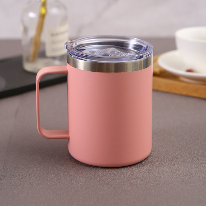 New 12Oz Handle Mug Spray Plastic Fashion 304 Stainless Steel Coffee Cup Heat and Cold Insulation Double-Layer Cup Gift