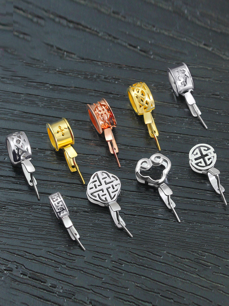 s925纯银扣玉坠夹扣玉扣扣头翡翠玉佩扣子银扣项链卡扣男女吊坠扣