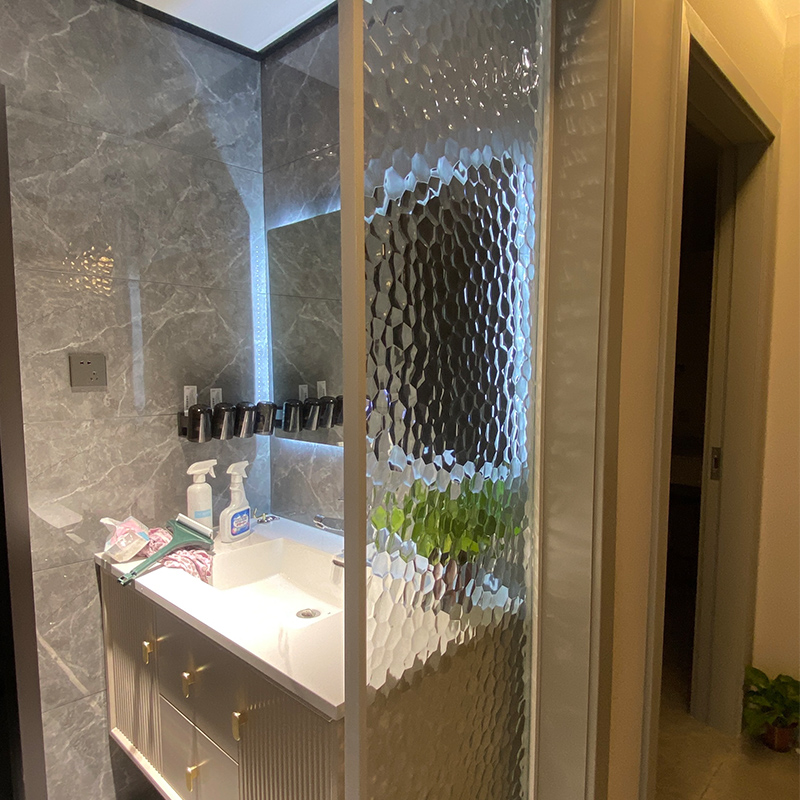 水立方钢化压花玻璃屏风铁艺不锈钢客厅入户玄关洗手台卫生间隔断