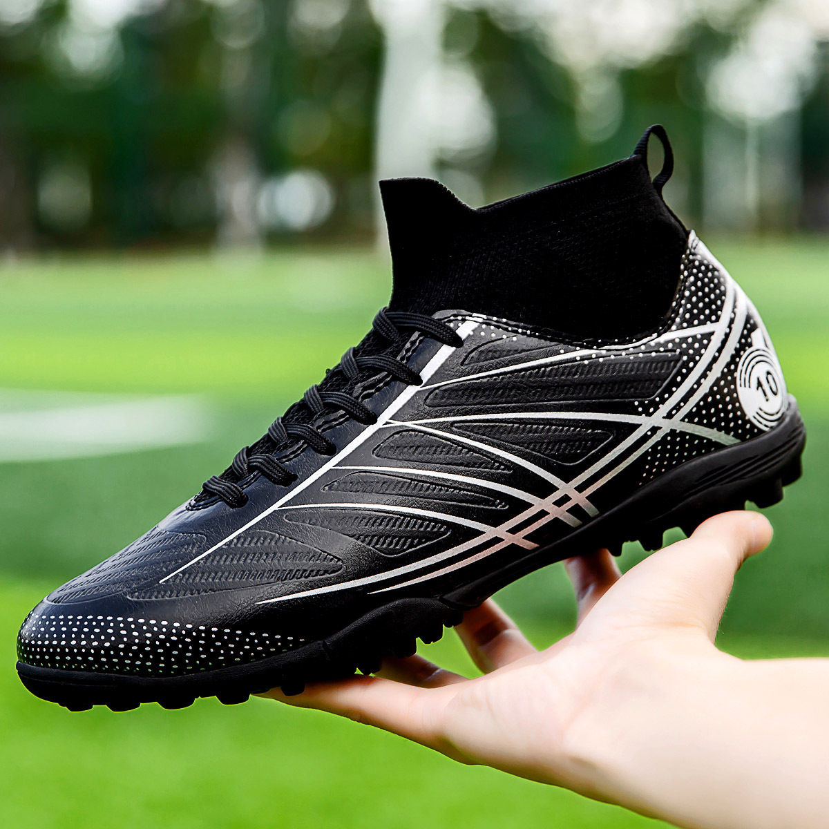 2024新款高帮足球鞋男tf碎钉长钉学生草地专业训练鞋运动潮鞋跨境