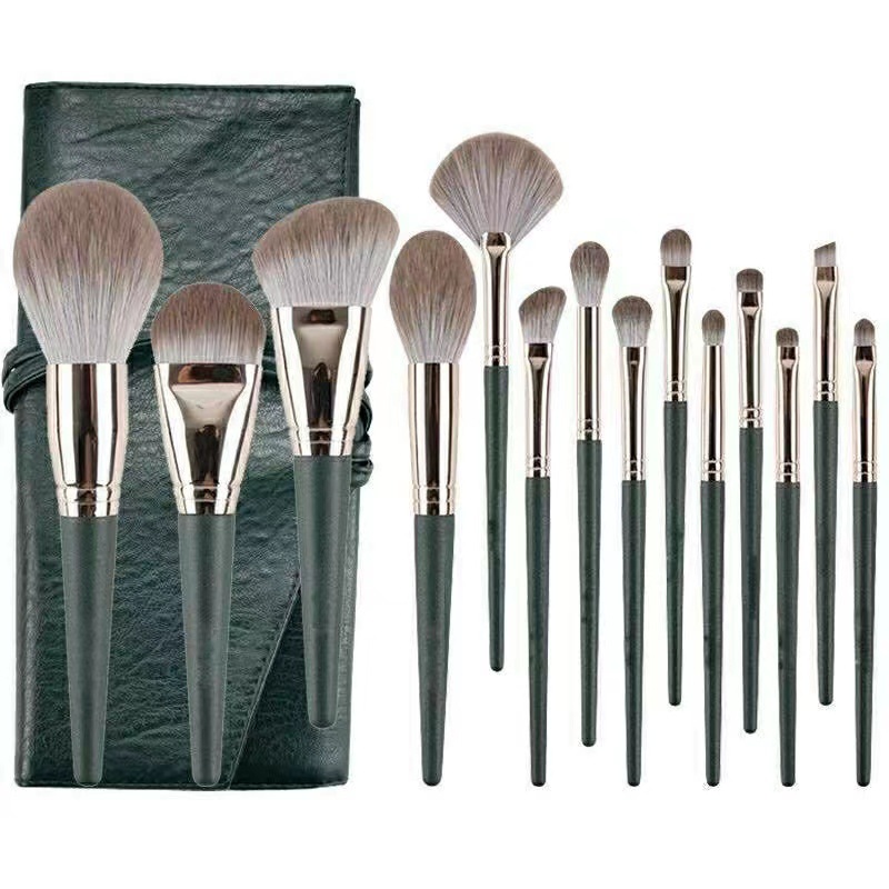 Factory Wholesale Pattern Green Cloud 14 Makeup Brushes Suit Soft Hair Powder Brush Powder Foundation Brush Eye Shadow Brush Beauty Tools