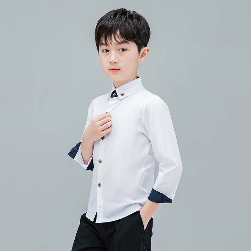 Children's Shirt Long Sleeve New Korean Style Boys' Pure White Cotton Shirt Children Shirt Lapel Kids' Shirts Wholesale