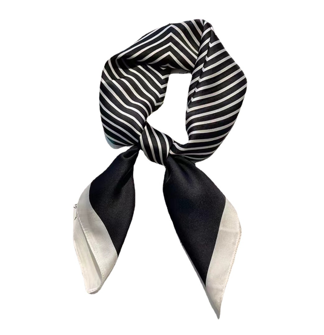 70*70 Small Square Towel Nordic Simple Striped Fashion Simple Imitated Silk Scarves Women's 70cm Kerchief Neckerchief Shawl