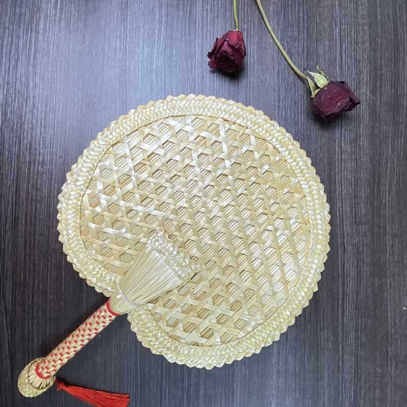 硬边圆扇子老式硬边麦秆蒲扇纯手工编织驱蚊纳凉手摇扇中国风麦秆