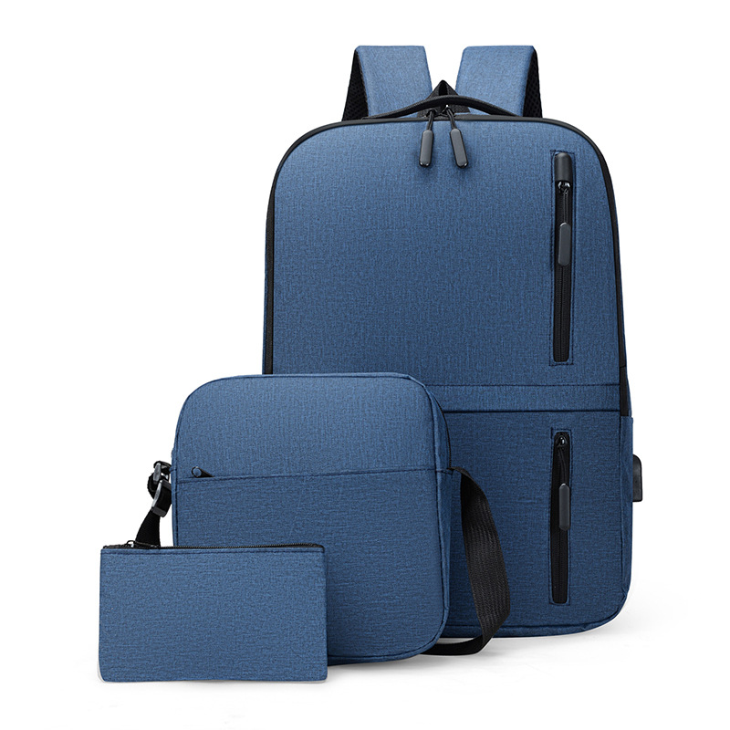 Cross-Border Men's Business Bag Laptop Bag Leisure Commute Usb Backpack Three-Piece Set Printable Logo