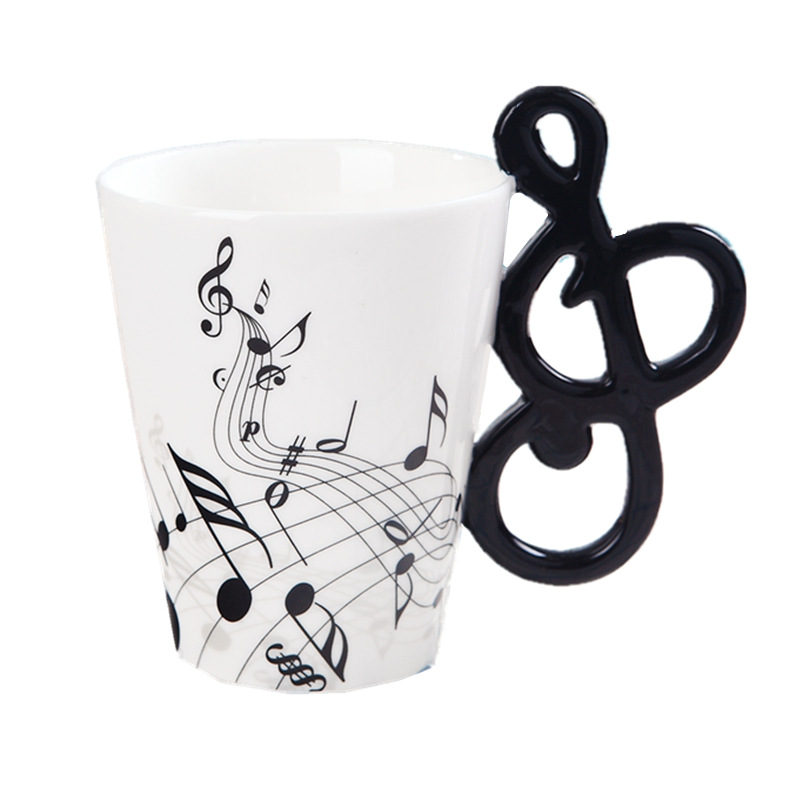 Ceramic Music Mug 400ml Large Musical Note Cup Black Electric Guitar Coffee Cup Music Festival Cup Delivery Supply