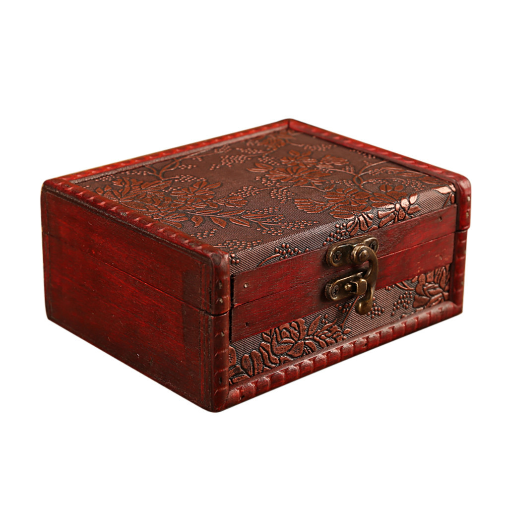 中式首饰盒复古木质收纳盒手工做旧盒子道具收纳储物百宝箱工艺品