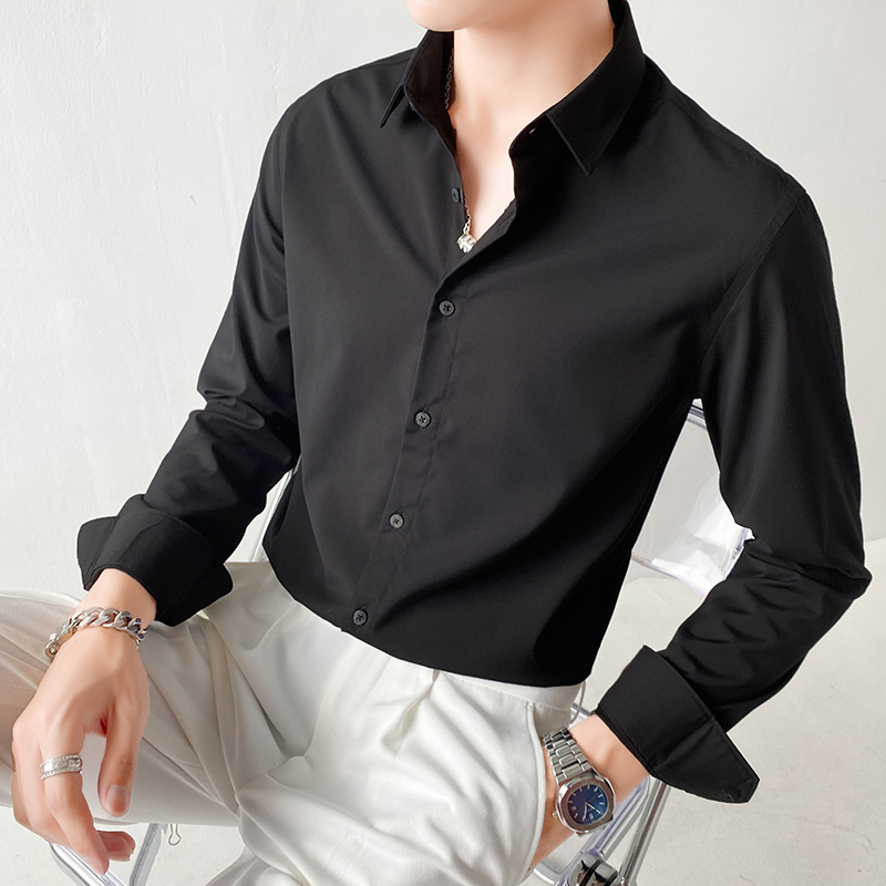 Men's Long-Sleeved Shirt 2021 Autumn and Winter New Korean Style Ins Trendy Hong Kong Style Casual Business Business White Shirt Men