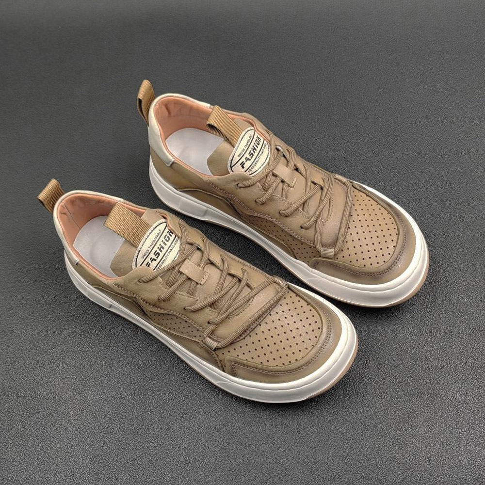 男士歪头萌丑鞋真皮百搭欧洲站潮鞋男生板鞋男款休闲鞋镂空小丑鞋