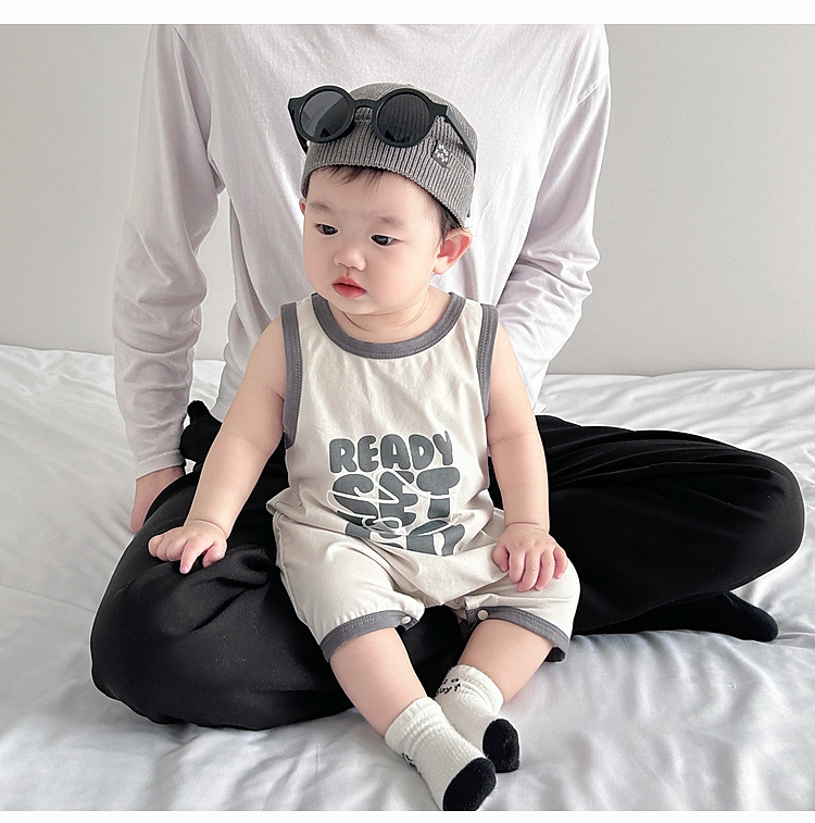 婴幼儿夏季薄款连体衣韩版男宝宝无袖背心字母凉快哈衣新生儿爬服详情16