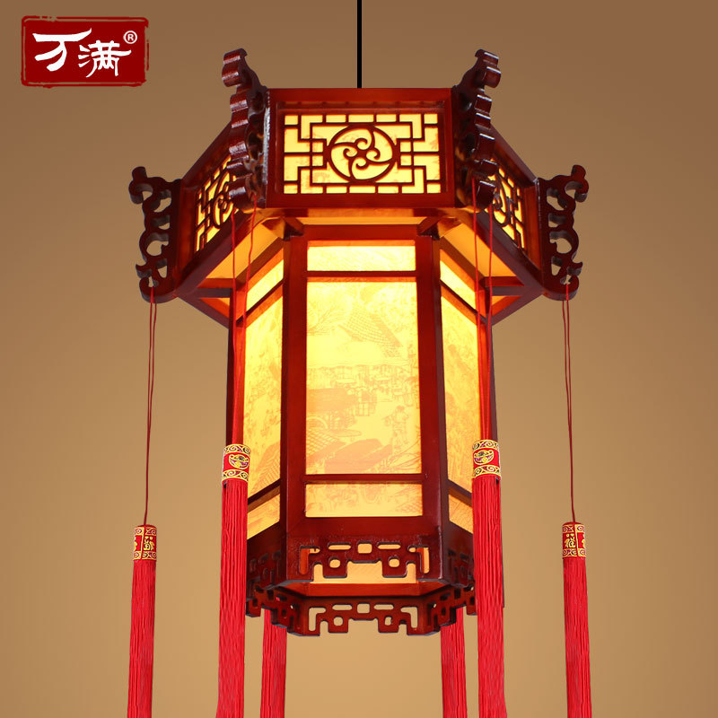 中式宫灯灯笼吊灯过道走廊阳台乔迁门厅茶楼led风仿古实木灯